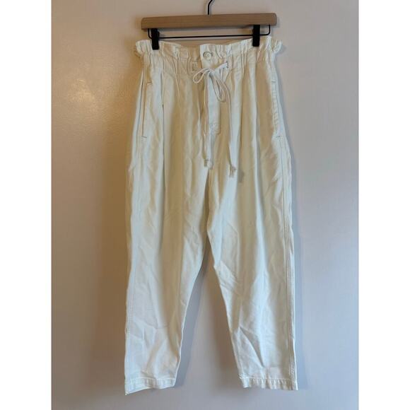Free People Sienna White Paper Bag Trousers High Rise Wide Leg Self Belt Small - Picture 3 of 8